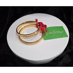 NEW Lilly Pulitzer Gold Tone "What Happens In The Jungle" Bangle Bracelet Set